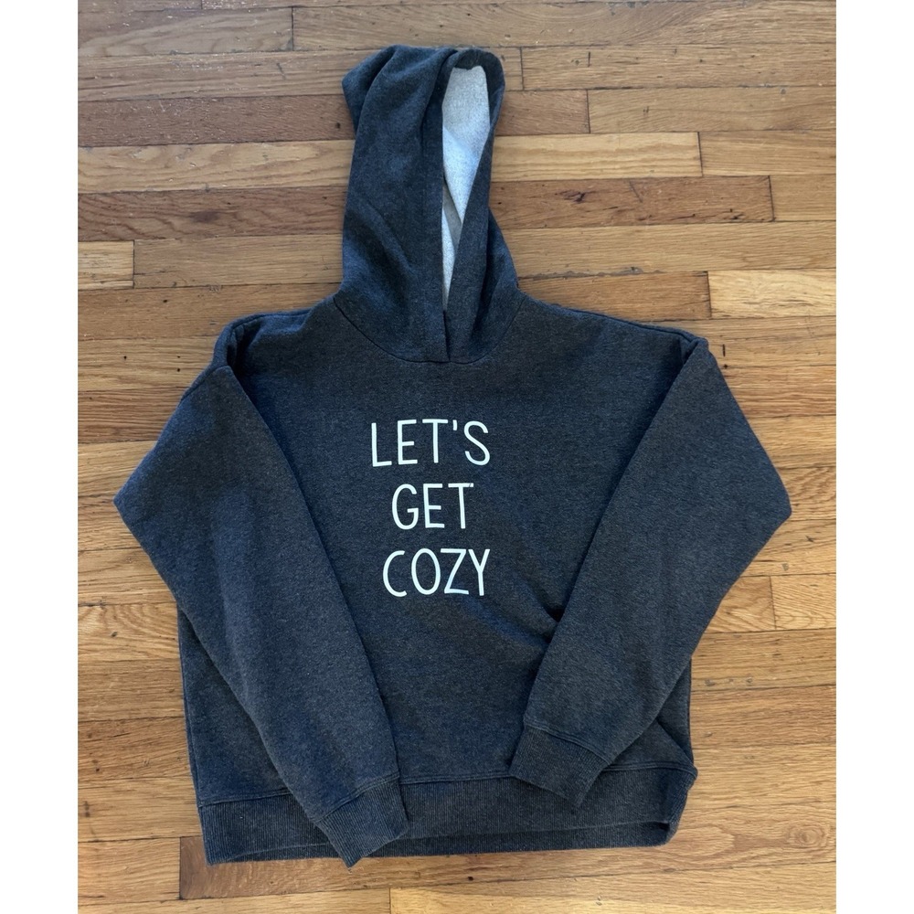 Women's Marled Gray‎ Fleece Pullover Hoodie M  Pockets "LET'S GET COZY"